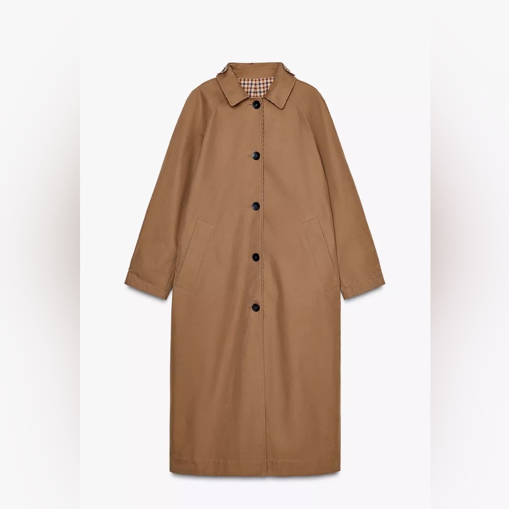 Zara Tan Single-Breasted Trench Coat